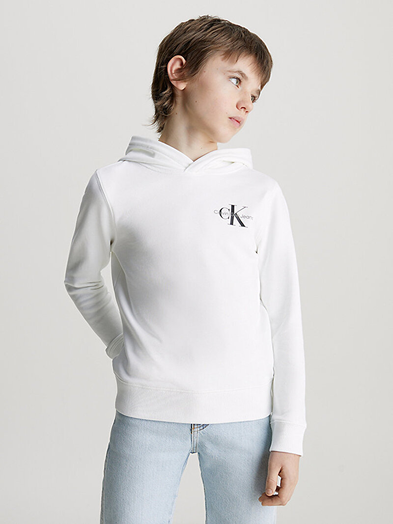Calvin Klein Beyaz Renkli Erkek Çocuk Small Monogram Sweatshirt