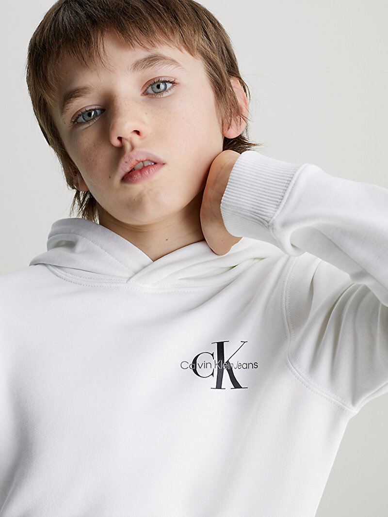 Calvin Klein Beyaz Renkli Erkek Çocuk Small Monogram Sweatshirt