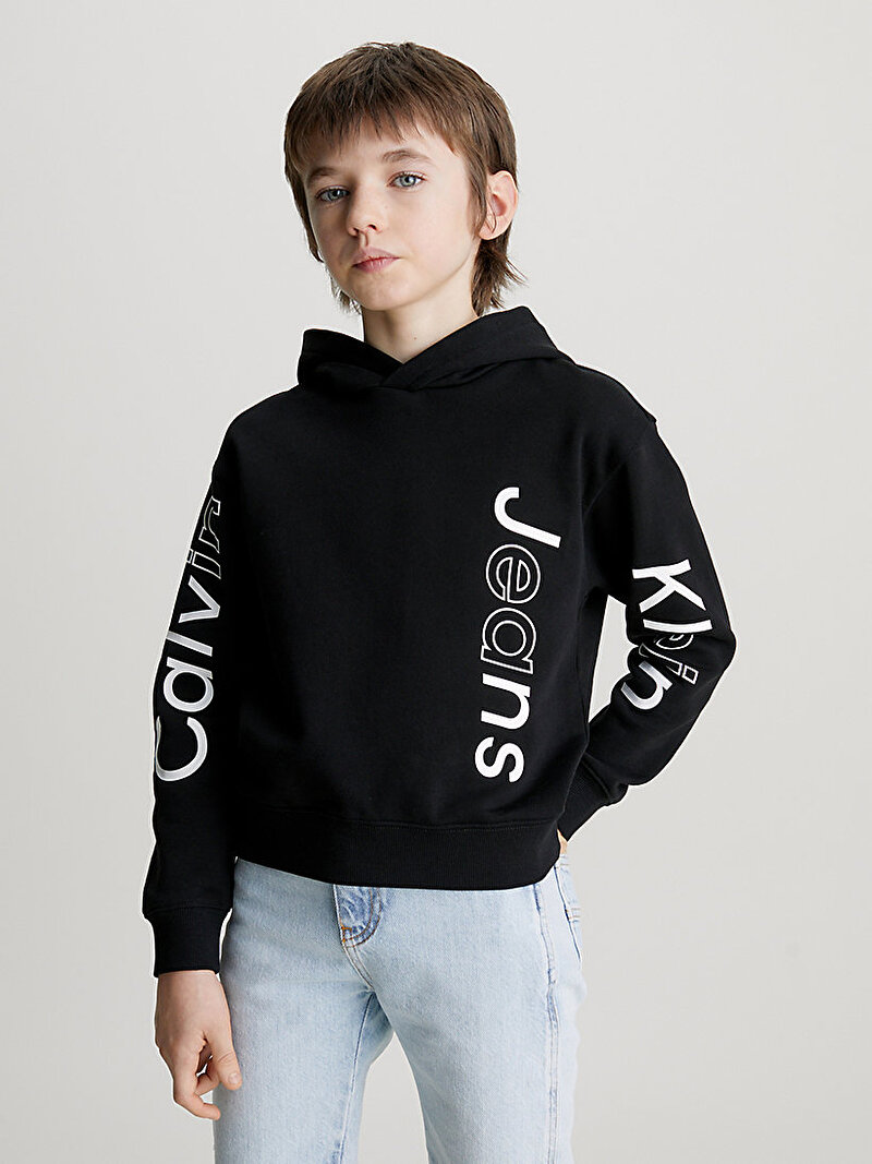 Calvin Klein Siyah Renkli Erkek Çocuk Maxi Institutional Logo Sweatshirt