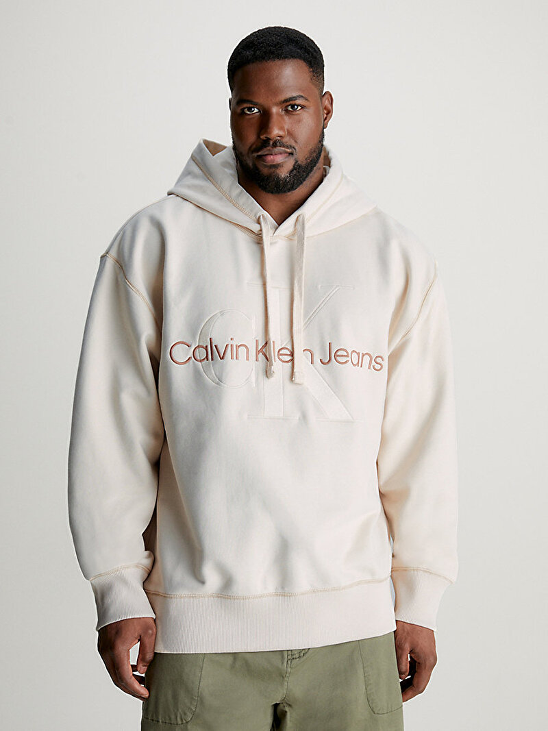 Calvin Klein Bej Renkli Erkek Wash Monologo Hoodie Sweatshirt