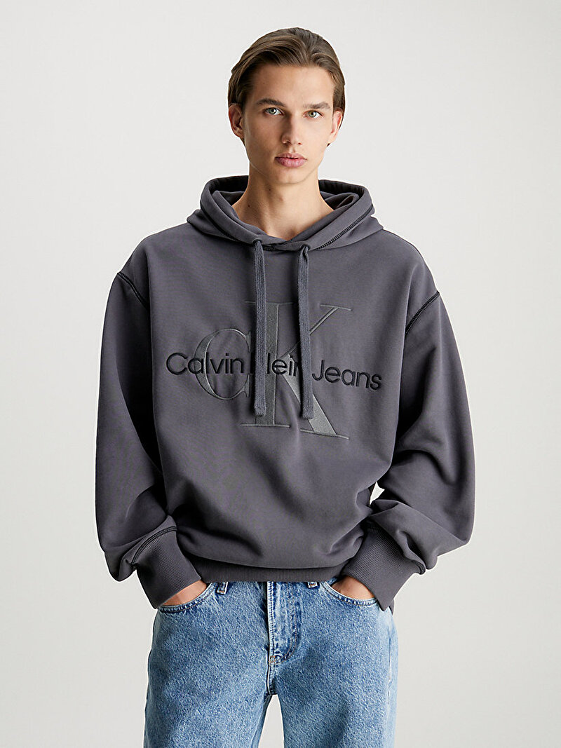 Calvin Klein Siyah Renkli Erkek Wash Monologo Hoodie Sweatshirt