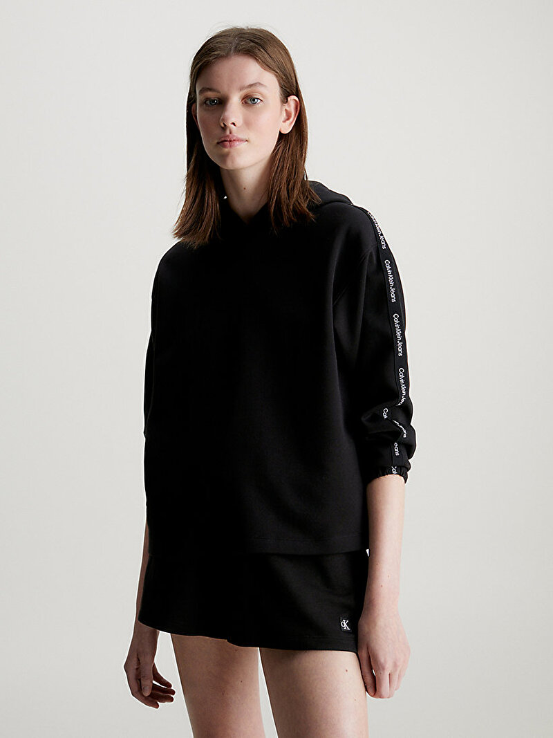 Calvin Klein Siyah Renkli Kadın Logo Elastic Hoodie Sweatshirt