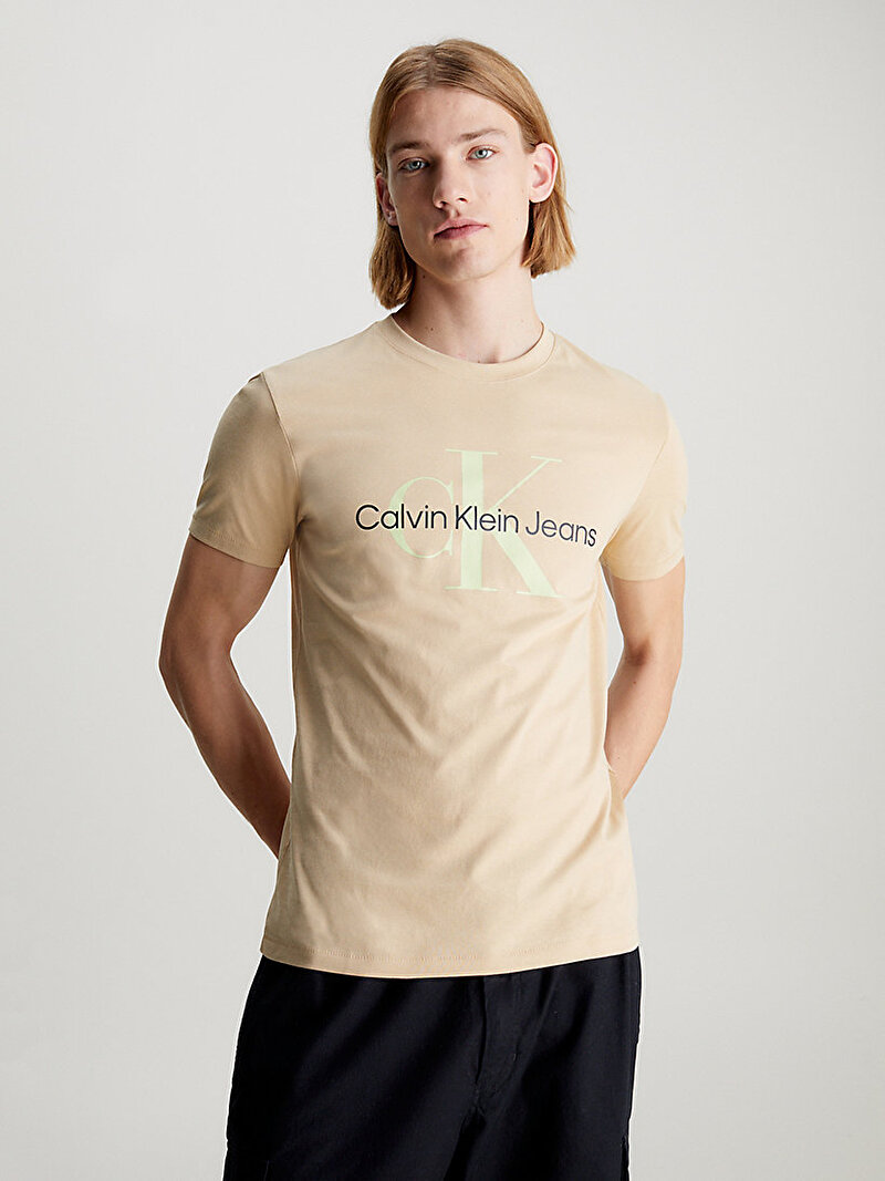 Calvin Klein Bej Renkli Erkek Seasonal Monologo T-Shirt