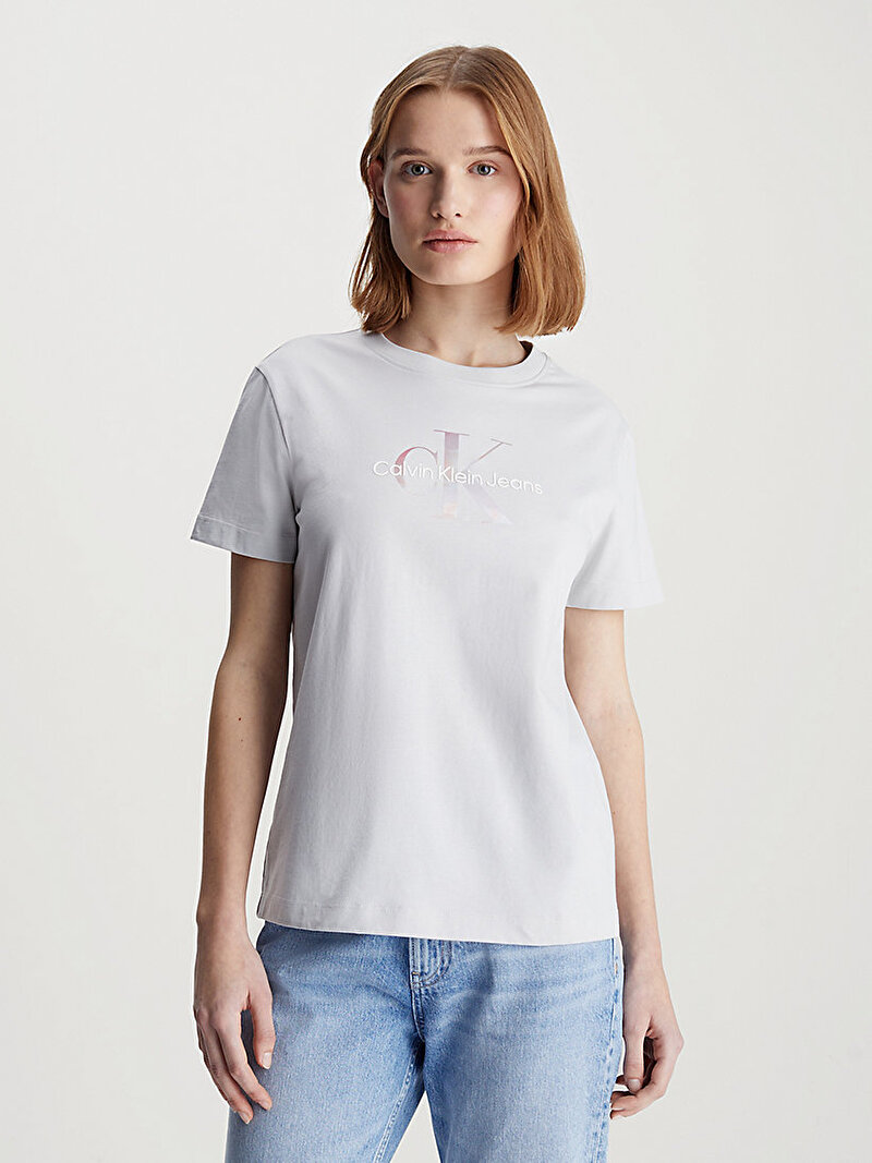 Calvin Klein Bej Renkli Kadın Diffused Monologo T-Shirt