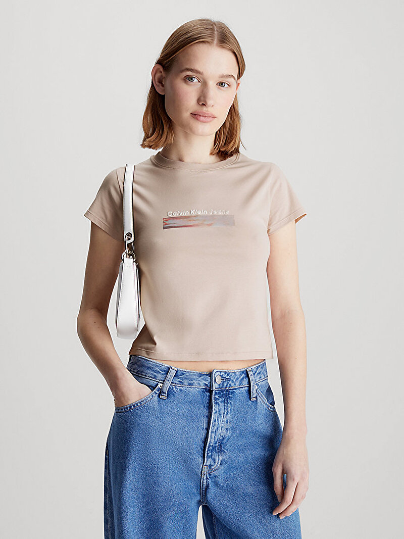Calvin Klein Pembe Renkli Kadın Diffused Box Fitted T-Shirt