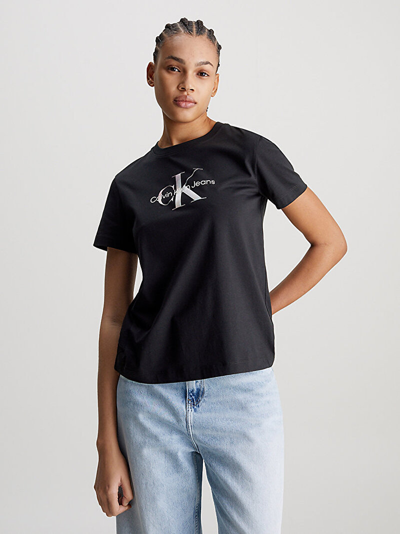 Calvin Klein Siyah Renkli Kadın Diffused Monologo T-Shirt