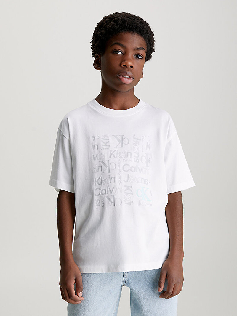 Calvin Klein Beyaz Renkli Erkek Çocuk Ck Aop Placed T-Shirt