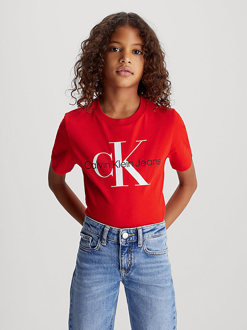 Calvin Klein Kırmızı Renkli Çocuk Unisex Monogram Logo T-Shirt