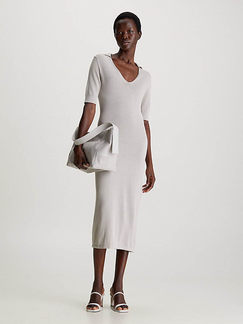 Calvin Klein Bej Renkli Kadın Cotton Silk Elbise