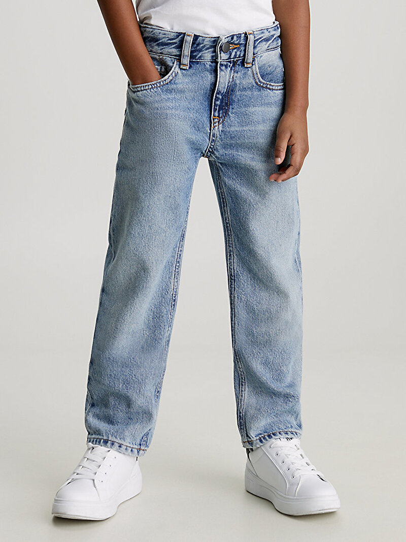 Calvin Klein Mavi Renkli Erkek Çocuk Regular Straight Marble Jean Pantolon