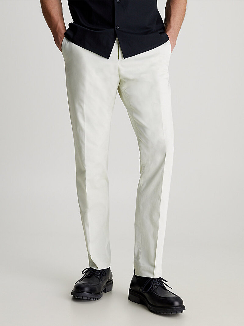 Calvin Klein Beyaz Renkli Erkek Stretch Sateen Slim Tailored Pantolon