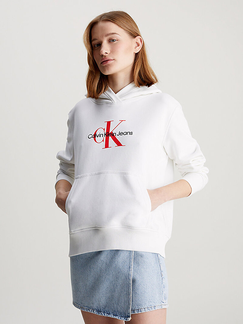 Calvin Klein Beyaz Renkli Kadın Archival Monologo Sweatshirt