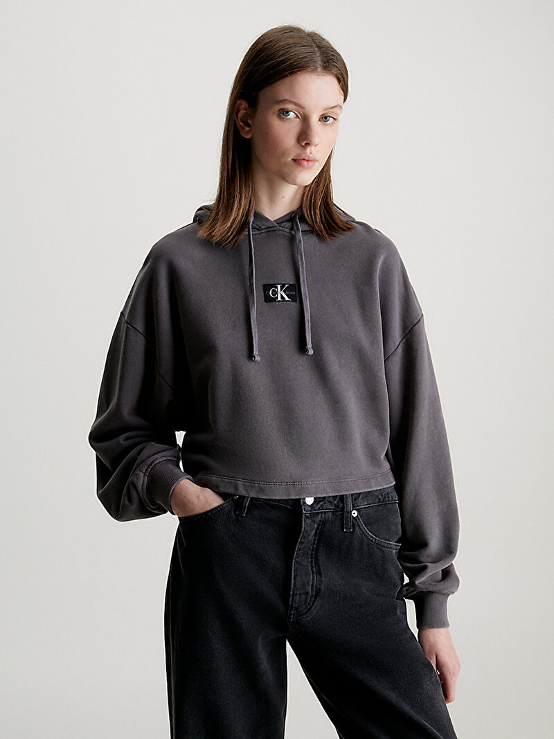 Calvin Klein Siyah Renkli Kadın Washed Woven Label Sweatshirt