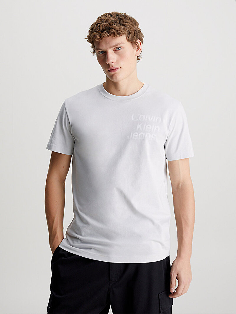 Calvin Klein Bej Renkli Erkek Diffused Stacked T-Shirt