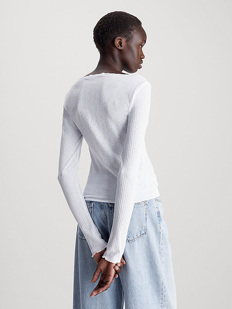 Calvin Klein Beyaz Renkli Kadın Sheer Uzun Kollu T-Shirt
