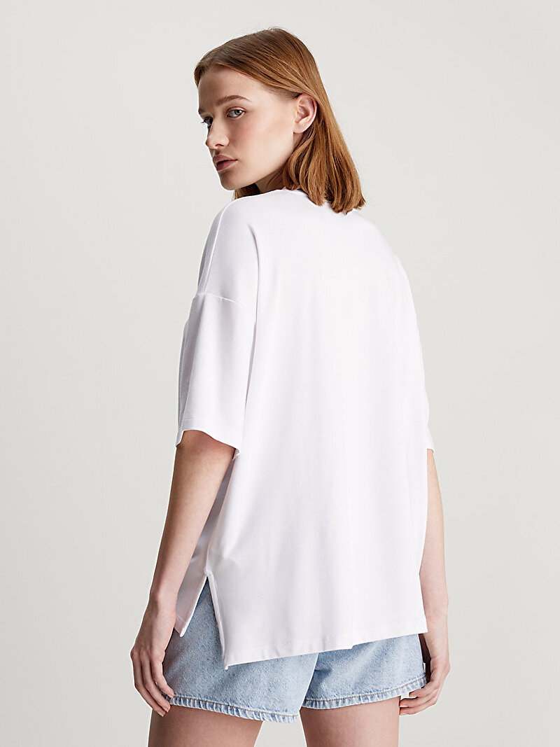 Calvin Klein Beyaz Renkli Kadın Monologo Modal T-Shirt