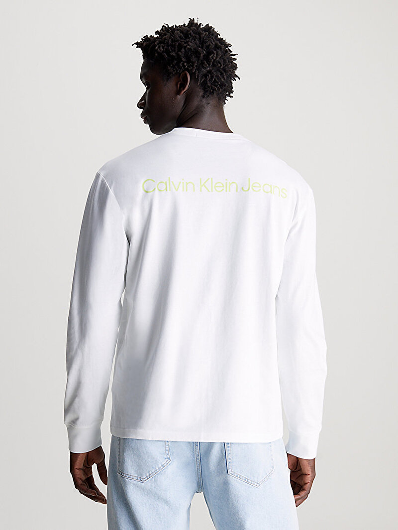 Calvin Klein Beyaz Renkli Erkek Institutional Logo Uzun Kollu T-Shirt