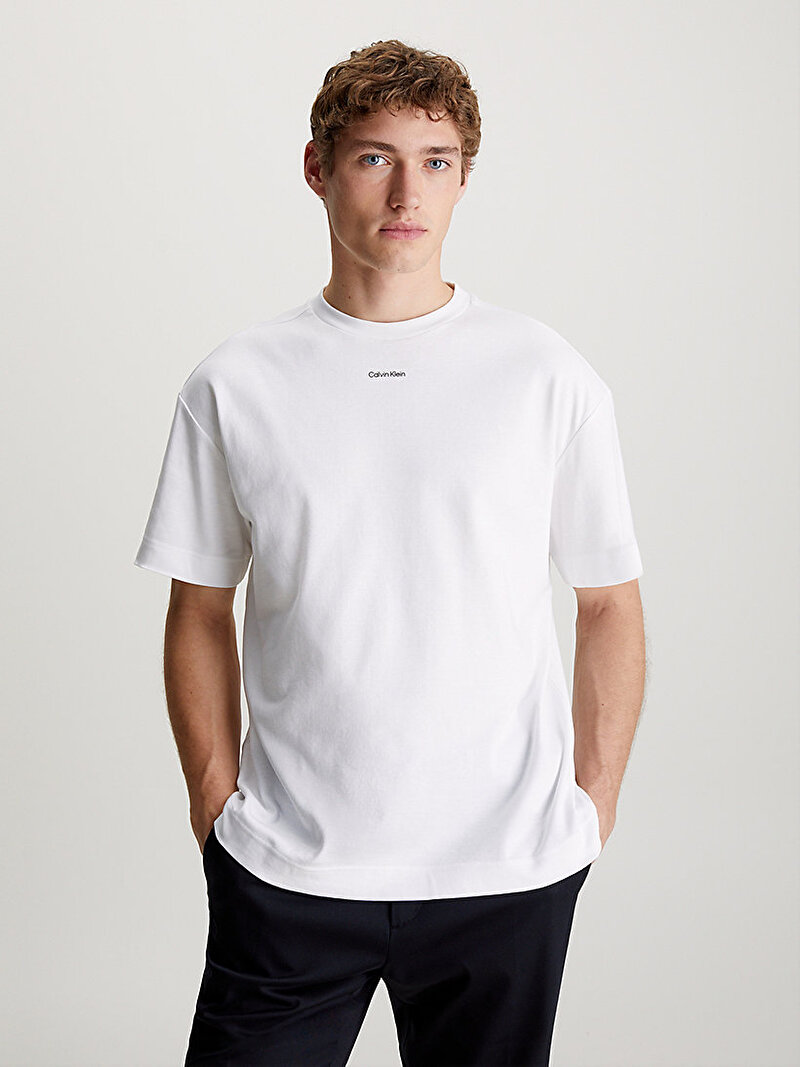 Calvin Klein Beyaz Renkli Erkek Nano Logo Interlock T-Shirt