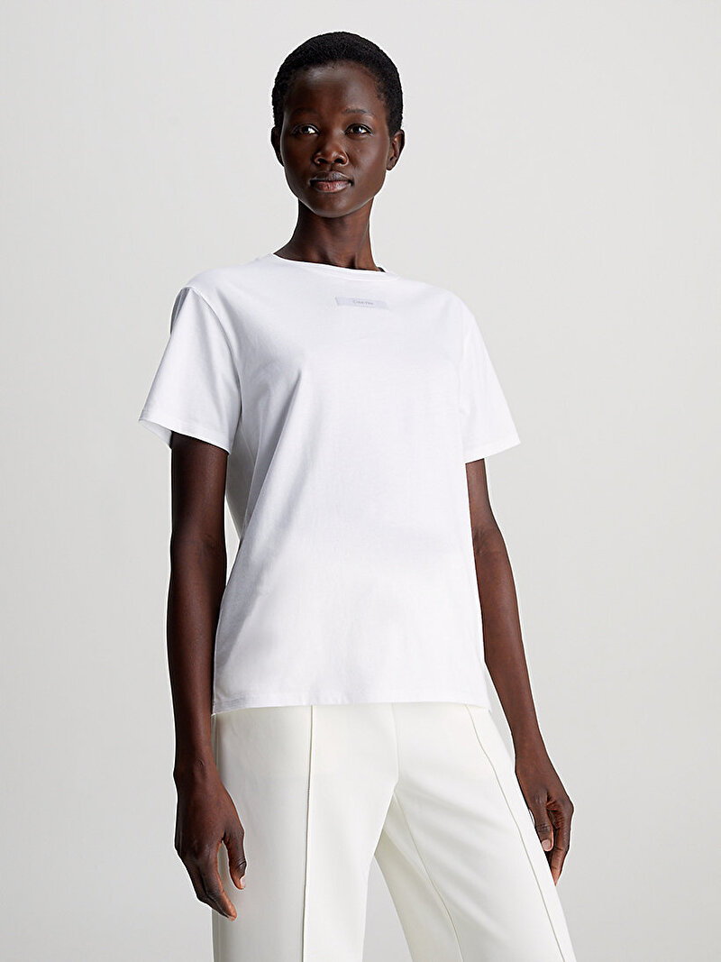 Calvin Klein Beyaz Renkli Kadın Micro Logo T-Shirt