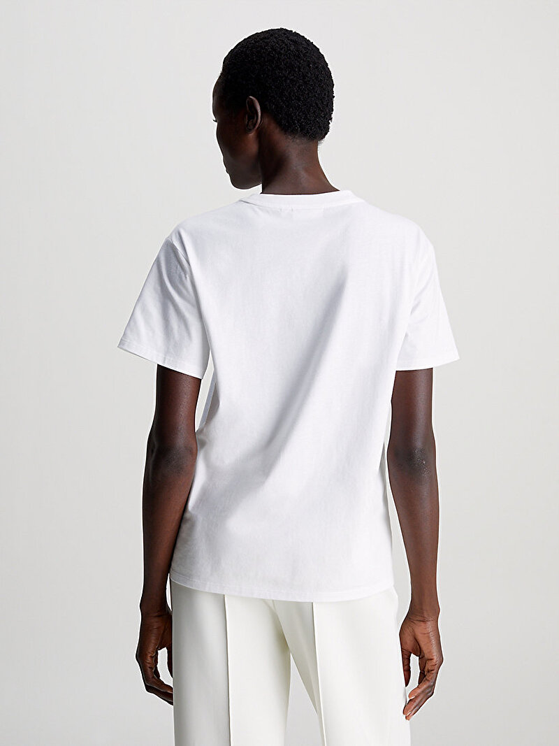Calvin Klein Beyaz Renkli Kadın Micro Logo T-Shirt