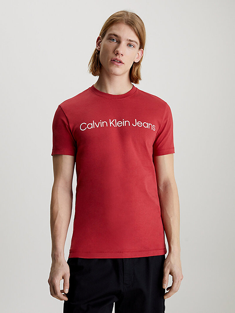 Calvin Klein Kırmızı Renkli Erkek Institutional Logo T-Shirt