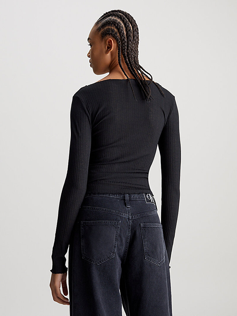 Calvin Klein Siyah Renkli Kadın Sheer Uzun Kollu T-Shirt