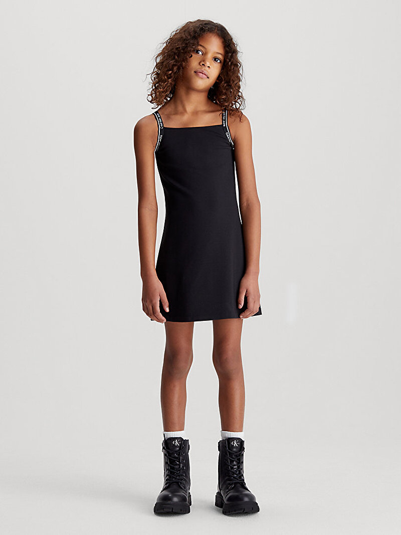 Calvin Klein Siyah Renkli Kız Çocuk Logo Tape Elbise