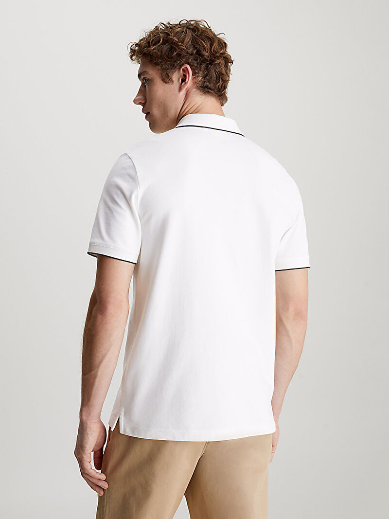 Calvin Klein Beyaz Renkli Erkek Stretch Pique Tipping Polo T-Shirt