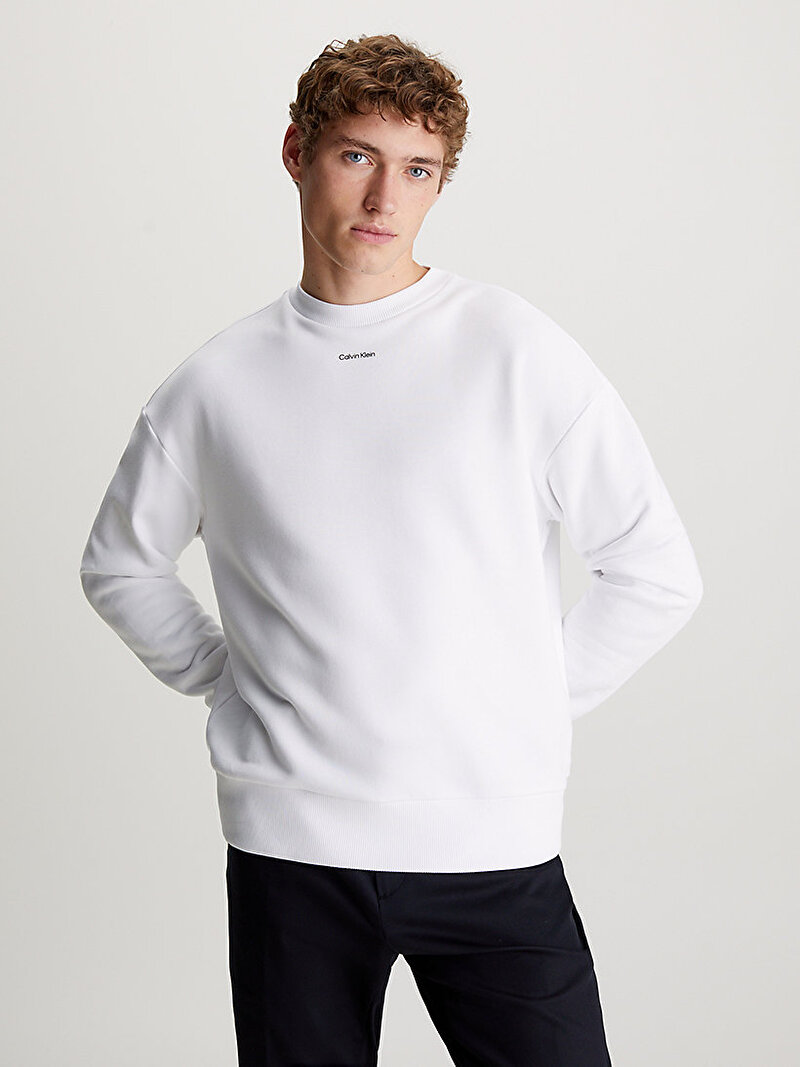 Calvin Klein Beyaz Renkli Erkek Nano Logo Sweatshirt