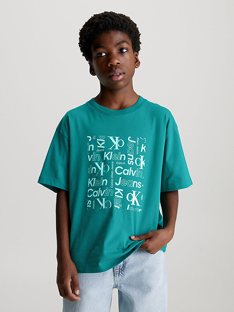 Calvin Klein Yeşil Renkli Erkek Çocuk Ck Aop Placed T-Shirt
