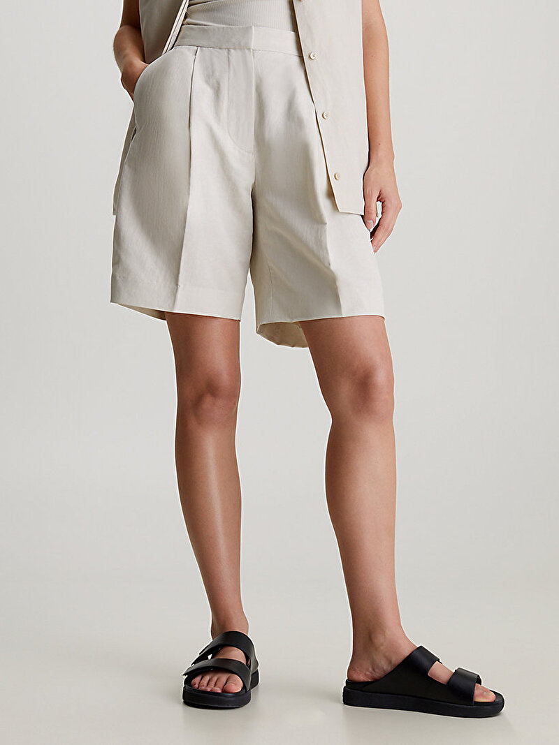 Calvin Klein Bej Renkli Kadın Linen Tailored Şort
