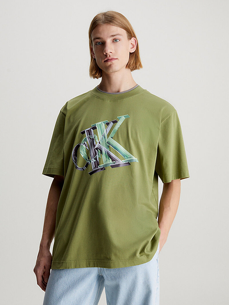 Calvin Klein Yeşil Renkli Erkek 3D Meta Monogram T-Shirt