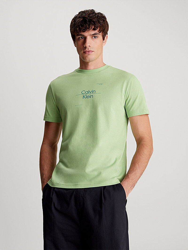 Calvin Klein Yeşil Renkli Erkek Optic Line Logo T-Shirt