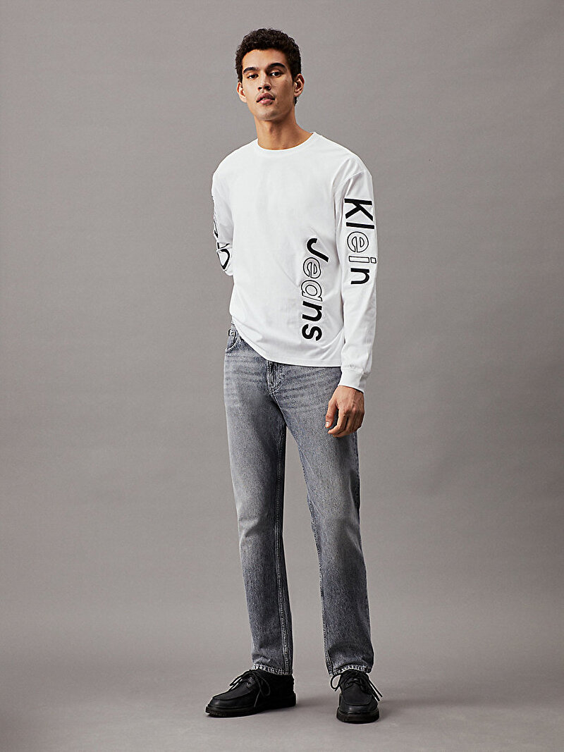 Calvin Klein Beyaz Renkli Erkek Blocking Graphic Uzun Kollu T-Shirt