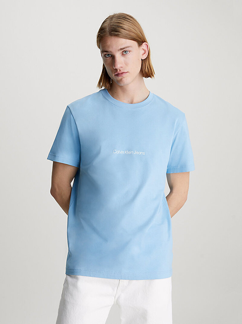 Calvin Klein Mavi Renkli Erkek Slogan T-Shirt