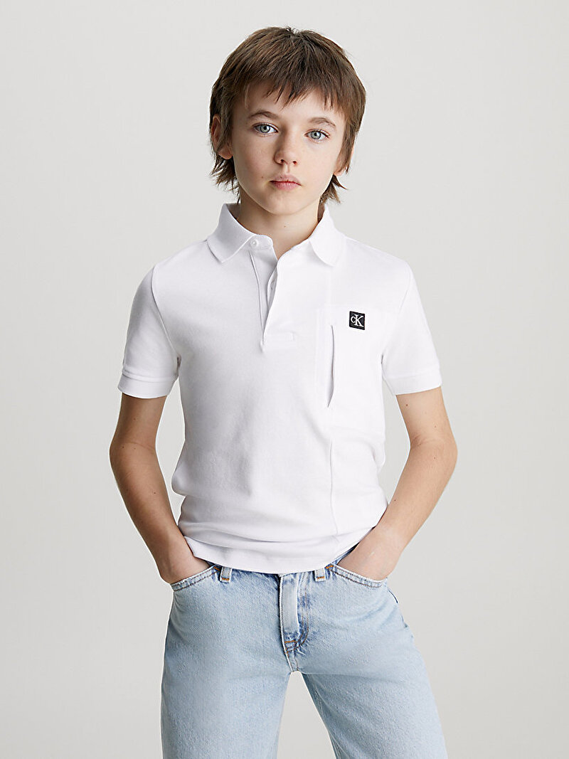 Calvin Klein Beyaz Renkli Erkek Çocuk Clean Cutlines Polo T-Shirt