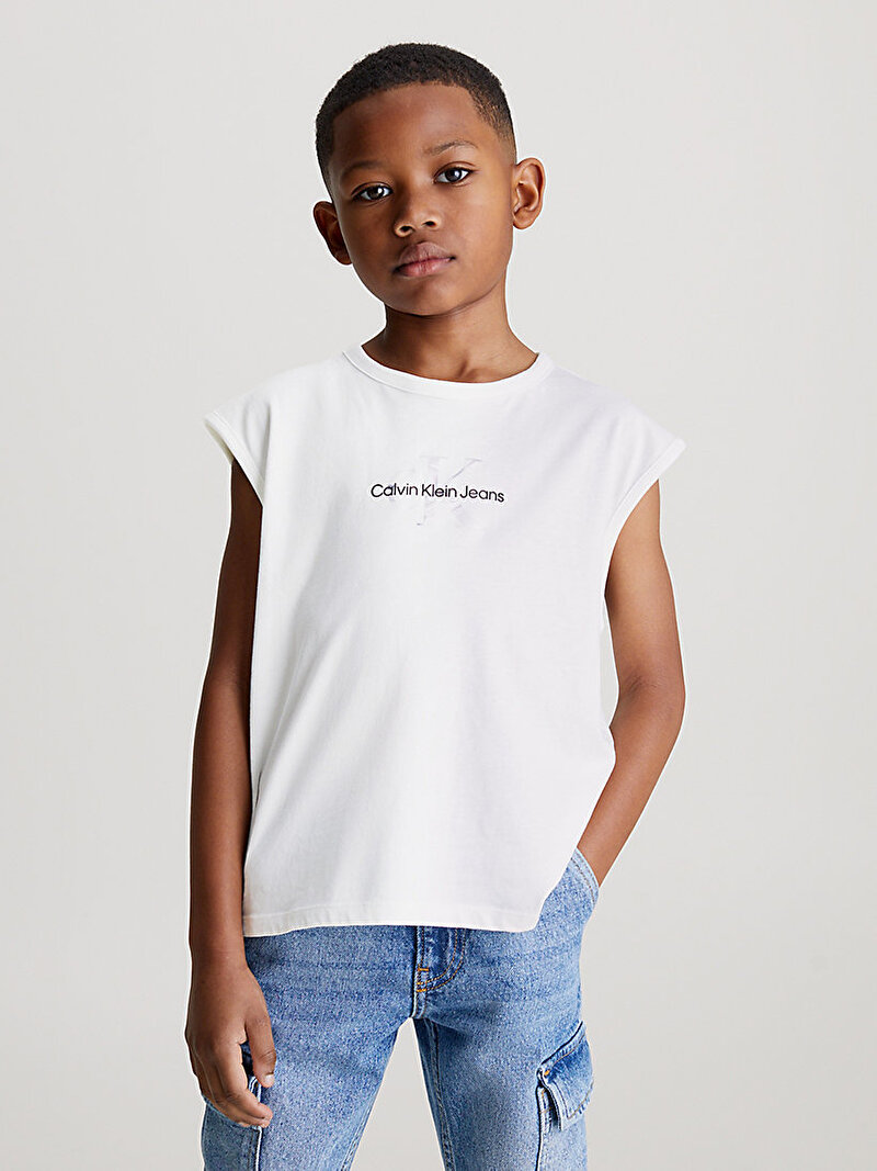 Calvin Klein Beyaz Renkli Erkek Çocuk Monologo Relaxed T-Shirt