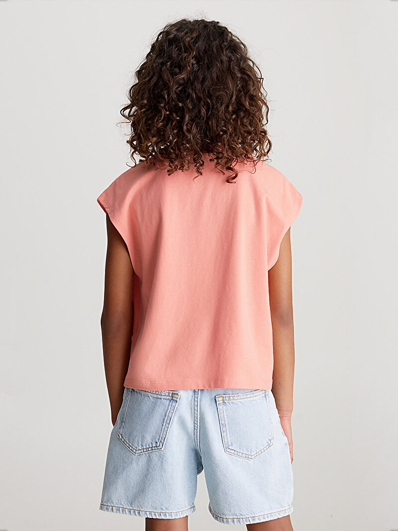 Calvin Klein Turuncu Renkli Kız Çocuk Iridescent Ck Logo T-Shirt