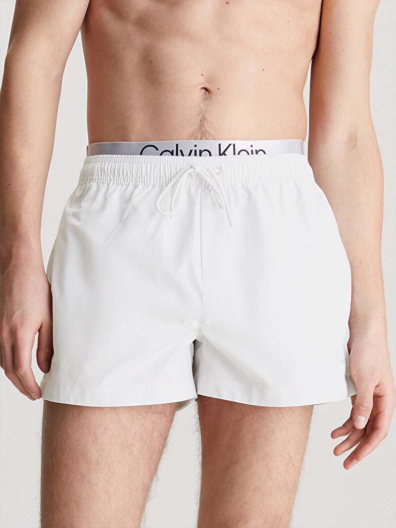 Calvin Klein Beyaz Renkli Erkek Short Double Waistband Deniz Şortu
