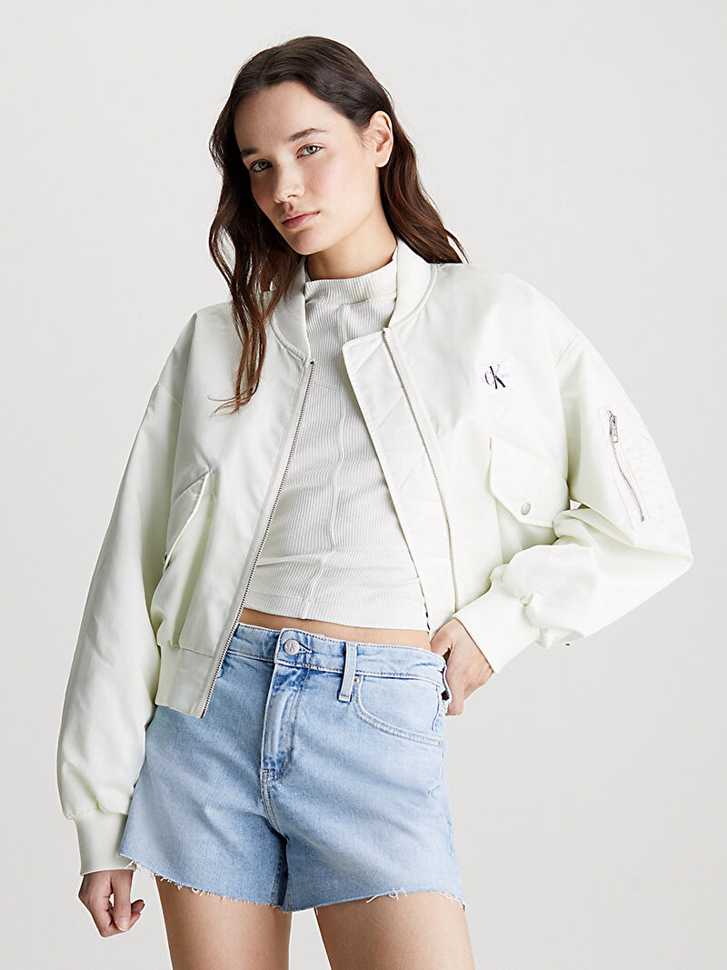 Calvin Klein Beyaz Renkli Kadın Zipped Bomber Ceket