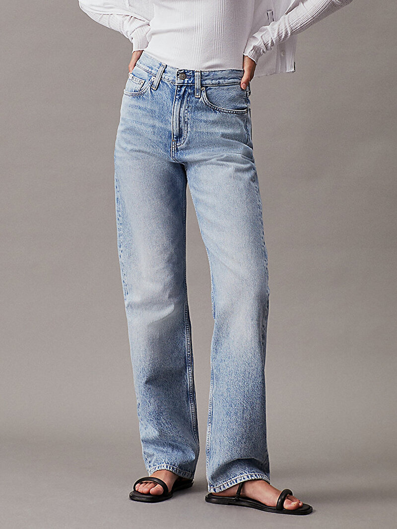 Calvin Klein Mavi Renkli Kadın Yüksek Bel Straight Jean Pantolon