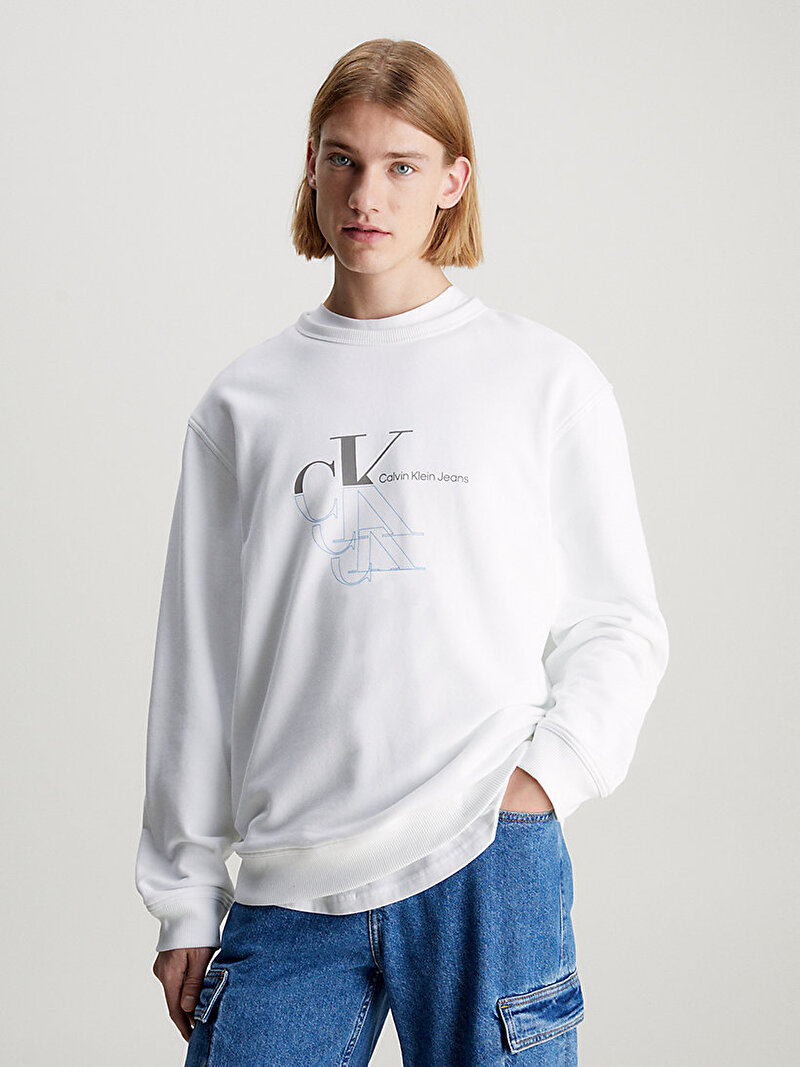 Calvin Klein Beyaz Renkli Erkek Monogram Sweatshirt