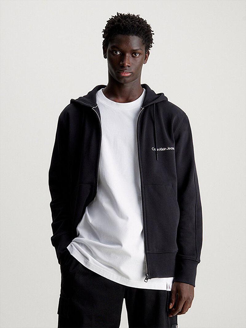 Calvin Klein Siyah Renkli Erkek Institutional Fermuarlı Sweatshirt
