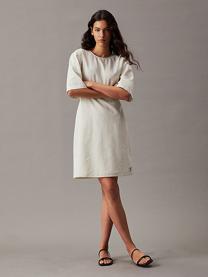 Calvin Klein Beyaz Renkli Kadın Back Detail Elbise