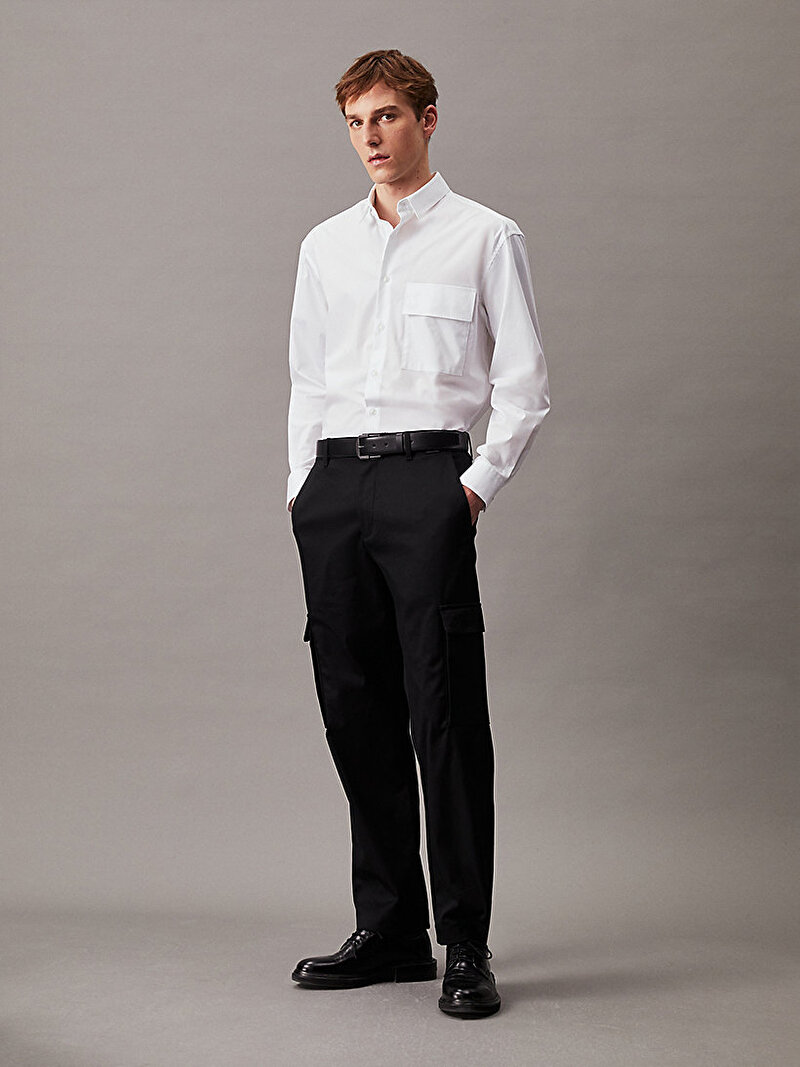 Calvin Klein Beyaz Renkli Erkek Poplin Stretch Modern Gömlek