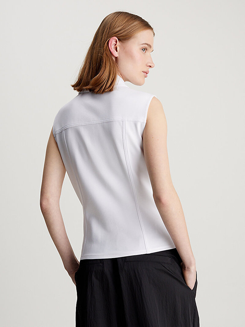 Calvin Klein Beyaz Renkli Kadın Sheen Milano Sleeveless Denim Gömlek