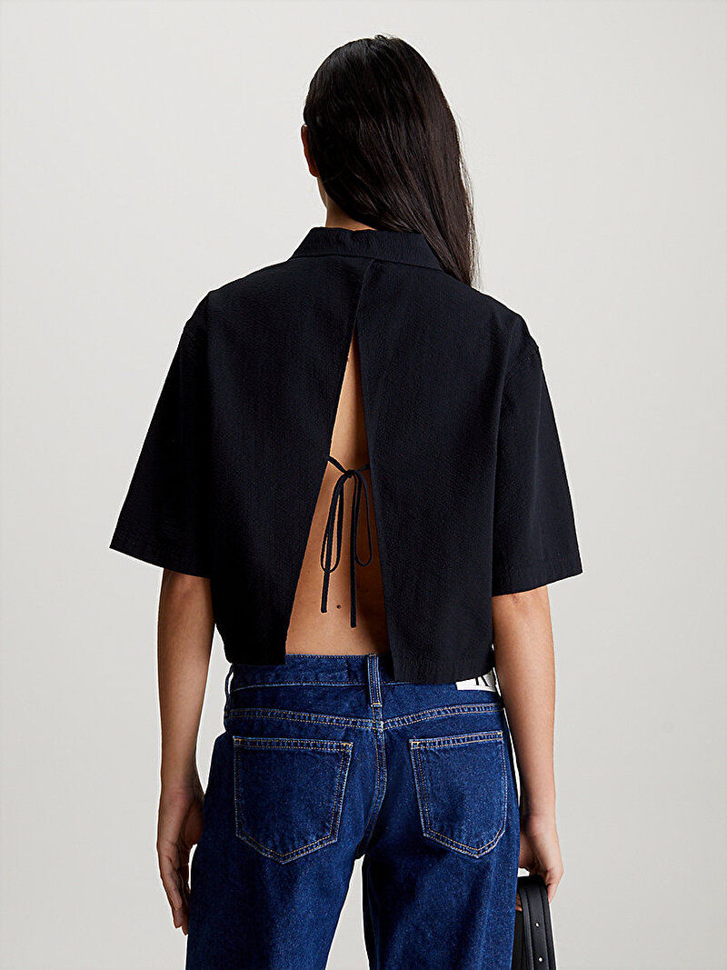 Calvin Klein Siyah Renkli Kadın Back Detail Seersuck Gömlek