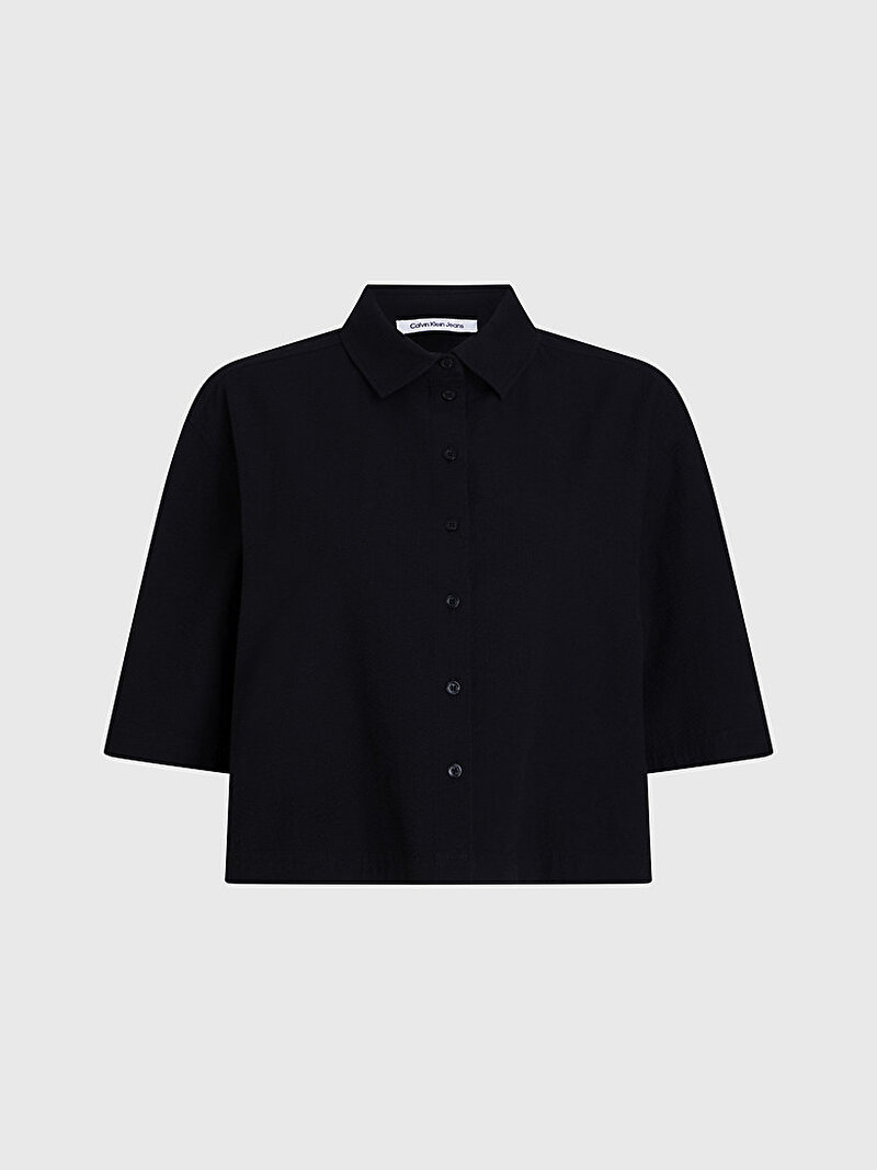 Calvin Klein Siyah Renkli Kadın Back Detail Seersuck Gömlek