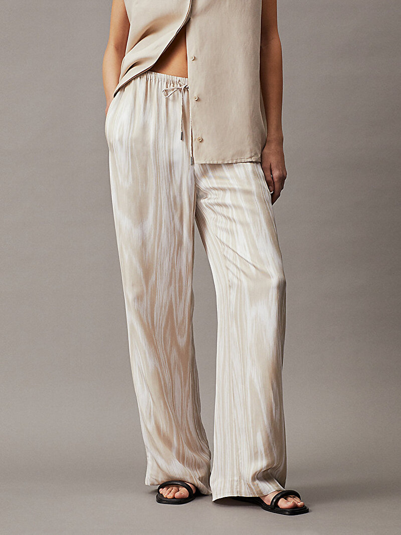 Calvin Klein Bej Renkli Kadın Wood Grain Twill Pantolon