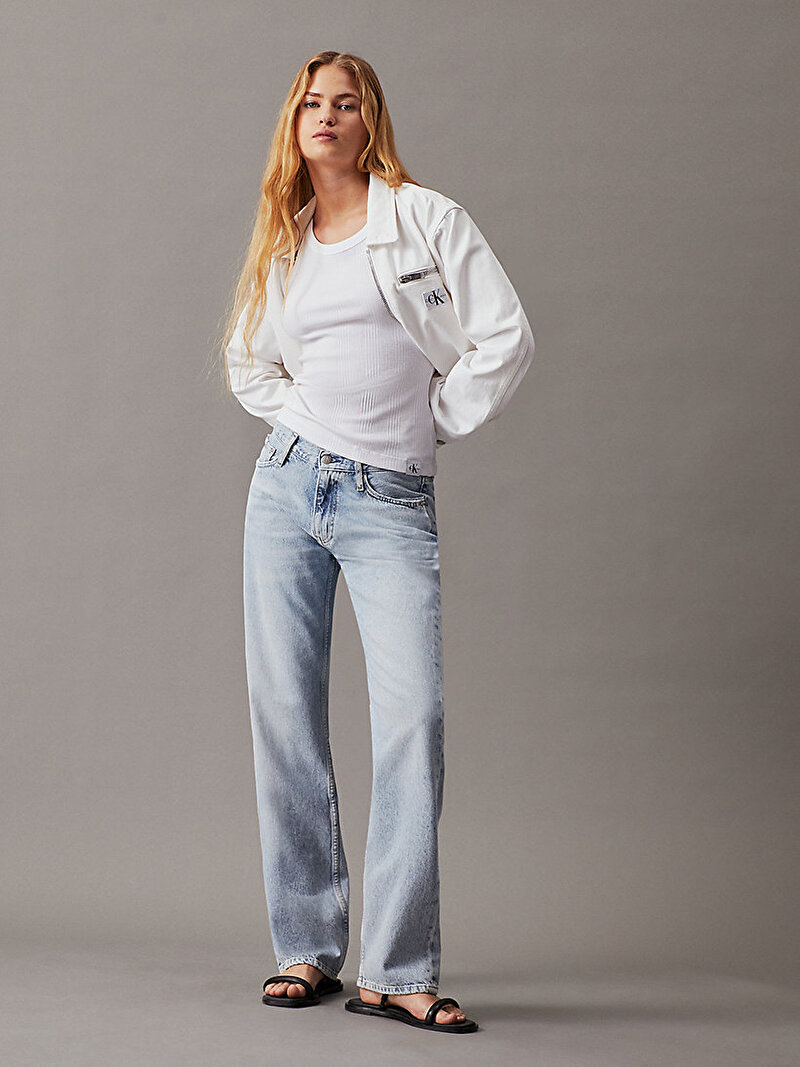 Calvin Klein Beyaz Renkli Kadın Zipped Denim Ceket